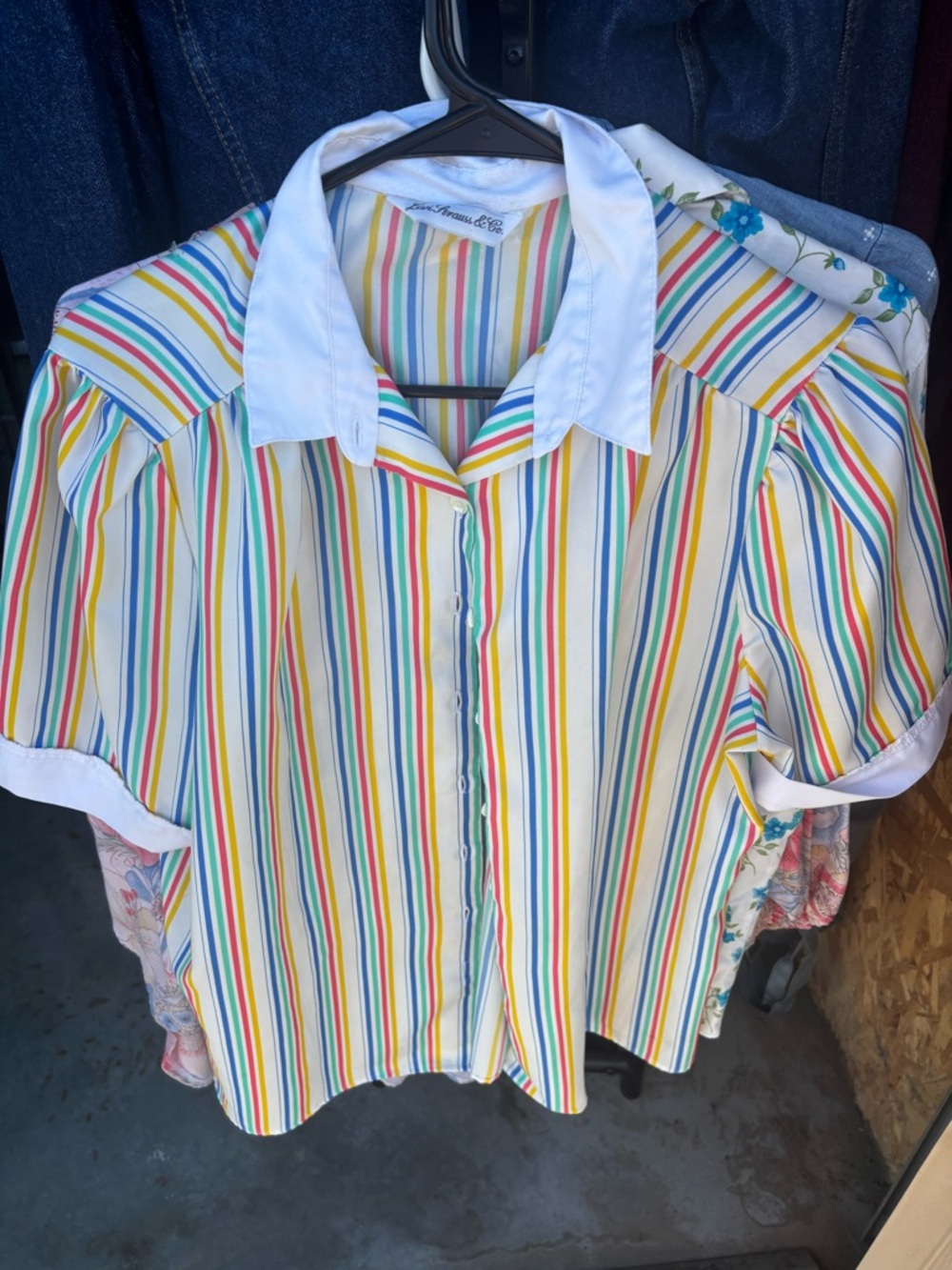 Levi's Girls' Multicolor Rainbow Stripe Button Front Blouse with White Collar